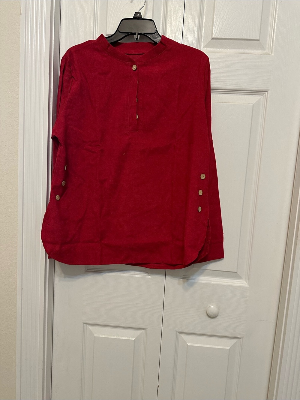Women’s Red Button-Accent Long Sleeve Top